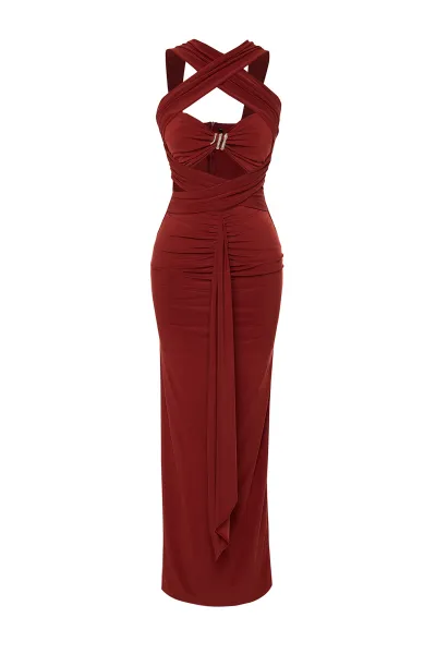 Trendyol X Zeynep Tosun Tile Cut Out Snake Accessory Detailed Evening Dress & Graduation Dress