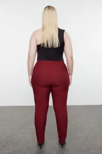 Trendyol Curve Claret Red Cigarette Fleto Pocket Woven Plus Size Fabric Trousers