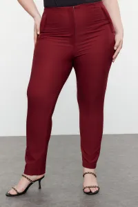 Trendyol Curve Claret Red Cigarette Fleto Pocket Woven Plus Size Fabric Trousers