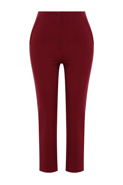 Trendyol Curve Claret Red Cigarette Fleto Pocket Woven Plus Size Fabric Trousers