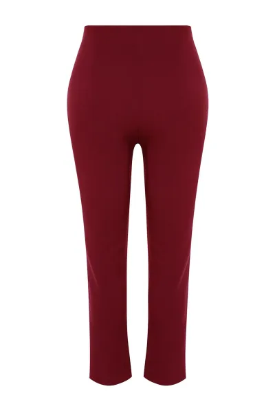 Trendyol Curve Claret Red Cigarette Fleto Pocket Woven Plus Size Fabric Trousers