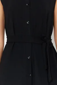 Trendyol Black Belted Plain Midi Belted Black Sleeveless Shirt Woven Dress
