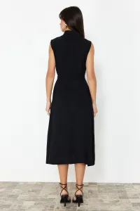 Trendyol Black Belted Plain Midi Belted Black Sleeveless Shirt Woven Dress
