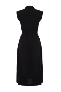 Trendyol Black Belted Plain Midi Belted Black Sleeveless Shirt Woven Dress