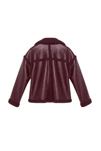 Trendyol Burgundy Plush Detailed Faux Leather Biker Jacket Coat