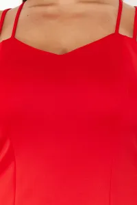 Trendyol Curve Red Sweetheart Collar Strap Summer Knitted Dress