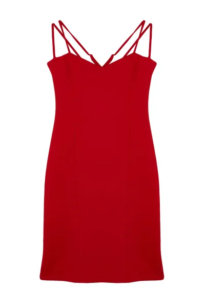 Trendyol Curve Red Sweetheart Collar Strap Summer Knitted Dress