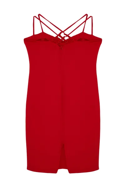 Trendyol Curve Red Sweetheart Collar Strap Summer Knitted Dress