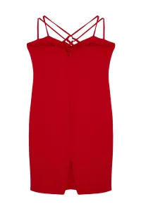 Trendyol Curve Red Sweetheart Collar Strap Summer Knitted Dress