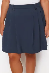 Trendyol Curve Navy Blue Pleated Buckle Detailed Mini Woven Plus Size Skirt