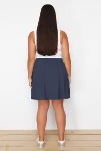Trendyol Curve Navy Blue Pleated Buckle Detailed Mini Woven Plus Size Skirt