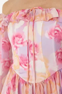 Trendyol Multicolored A-Line Lined Flounce Woven Chiffon Short Elegant Evening Dress