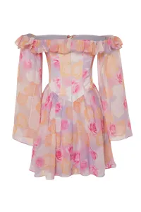 Trendyol Multicolored A-Line Lined Flounce Woven Chiffon Short Elegant Evening Dress