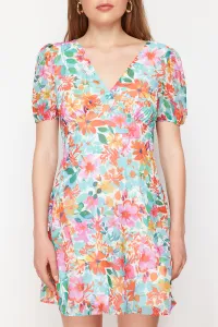 Trendyol Green Patterned Mini Woven Dress with Skater Skirt and Back Detail