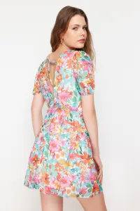 Trendyol Green Patterned Mini Woven Dress with Skater Skirt and Back Detail