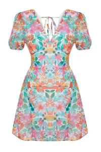 Trendyol Green Patterned Mini Woven Dress with Skater Skirt and Back Detail