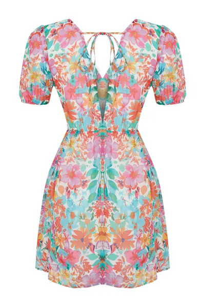 Trendyol Green Patterned Mini Woven Dress with Skater Skirt and Back Detail