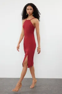 Trendyol Burgundy Bodycon Slit Halter Neck Midi Pencil Skirt Woven Dress