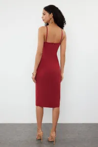 Trendyol Burgundy Bodycon Slit Halter Neck Midi Pencil Skirt Woven Dress