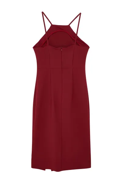 Trendyol Burgundy Bodycon Slit Halter Neck Midi Pencil Skirt Woven Dress