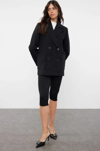 Trendyol Black Regular Pocket Detailed Soft Texture Short Jacket Coat
