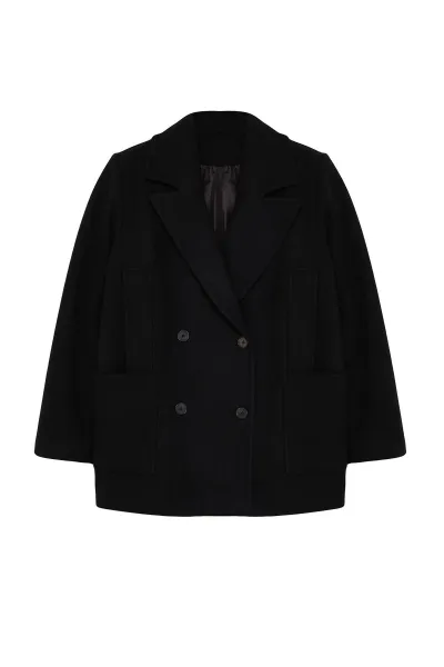 Trendyol Black Regular Pocket Detailed Soft Texture Short Jacket Coat