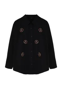 Trendyol Curve Black Large Size Stone Embroidered Poplin Shirt