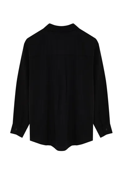 Trendyol Curve Black Large Size Stone Embroidered Poplin Shirt
