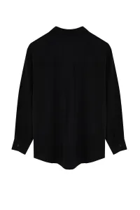 Trendyol Curve Black Large Size Stone Embroidered Poplin Shirt