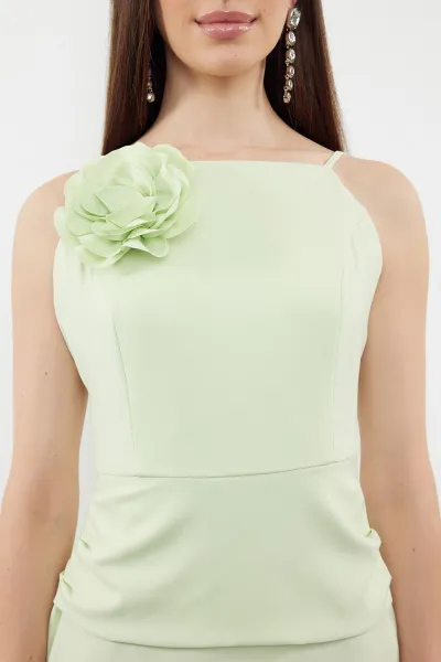 Trendyol Light Green Rose Detailed Woven Long Elegant Evening Dress