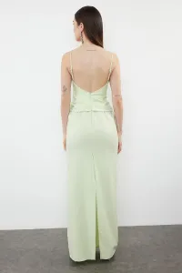 Trendyol Light Green Rose Detailed Woven Long Elegant Evening Dress