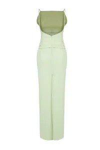 Trendyol Light Green Rose Detailed Woven Long Elegant Evening Dress