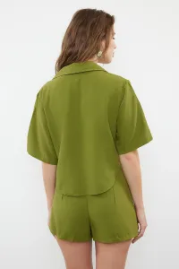 Trendyol Khaki Weaving Linen blend Shirt Shorts Beach Set