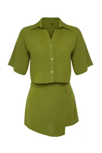 Trendyol Khaki Weaving Linen blend Shirt Shorts Beach Set