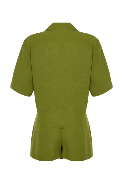 Trendyol Khaki Weaving Linen blend Shirt Shorts Beach Set