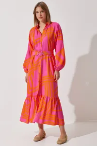 Happiness İstanbul Women's Orange Belted Oversize Summer Viscose Dress