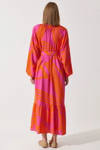 Happiness İstanbul Women's Orange Belted Oversize Summer Viscose Dress