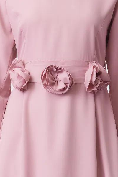 Trendyol Dusty Rose Belted Rose Detailed Satin Woven Dress