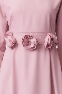 Trendyol Dusty Rose Belted Rose Detailed Satin Woven Dress