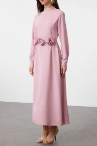 Trendyol Dusty Rose Belted Rose Detailed Satin Woven Dress
