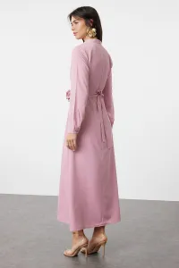 Trendyol Dusty Rose Belted Rose Detailed Satin Woven Dress