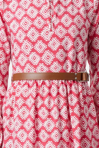 Trendyol Fuchsia Belted Skirt Flounced Floral Patterned Lined Woven Dress