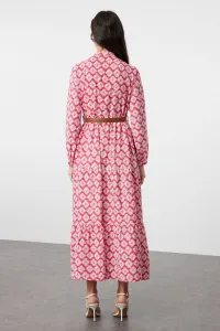 Trendyol Fuchsia Belted Skirt Flounced Floral Patterned Lined Woven Dress