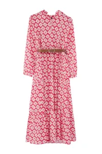Trendyol Fuchsia Belted Skirt Flounced Floral Patterned Lined Woven Dress
