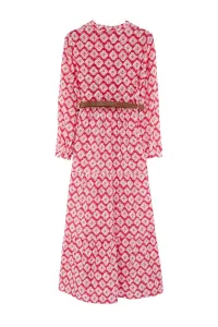 Trendyol Fuchsia Belted Skirt Flounced Floral Patterned Lined Woven Dress