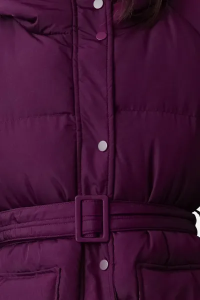 Trendyol Plum Regular Hooded Belted Water Repellent Puffer Jacket