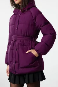 Trendyol Plum Regular Hooded Belted Water Repellent Puffer Jacket