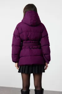 Trendyol Plum Regular Hooded Belted Water Repellent Puffer Jacket