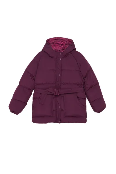 Trendyol Plum Regular Hooded Belted Water Repellent Puffer Jacket