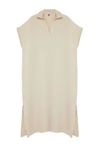 Trendyol Curve Cream Shirt Collar Slit Woven Plus Size Dress